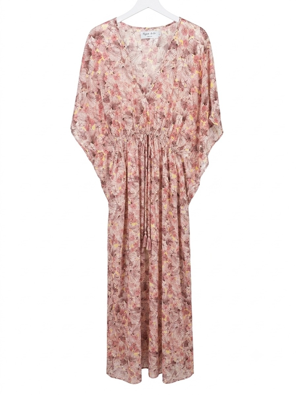 Rujuta Shetti NY- Boho Floral Pink Maxi Dress with Drawstring Waist